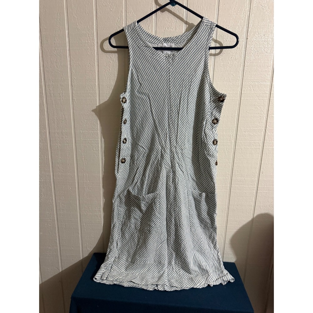 Peck & Peck Womens Blue White Striped Linen Blend Button Side Jumper Dress M